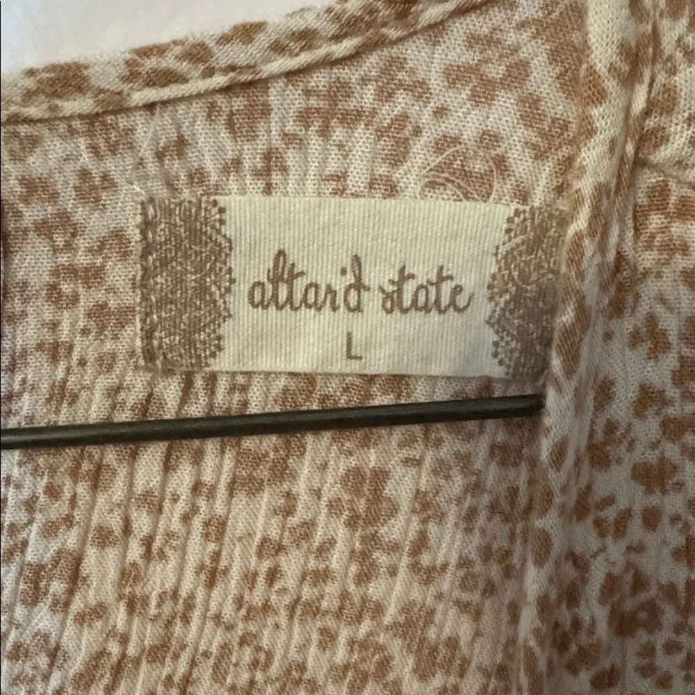 Altar'd State Dress Brown Animal Print Long Sleeve Ruffle Size L EUC - Picture 4 of 5